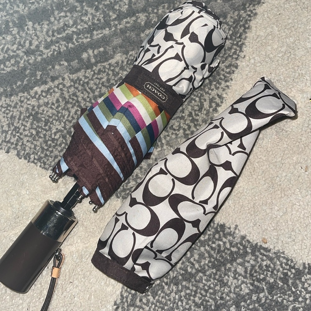 Coach Signature Brown with Colored Stripes Umbrella